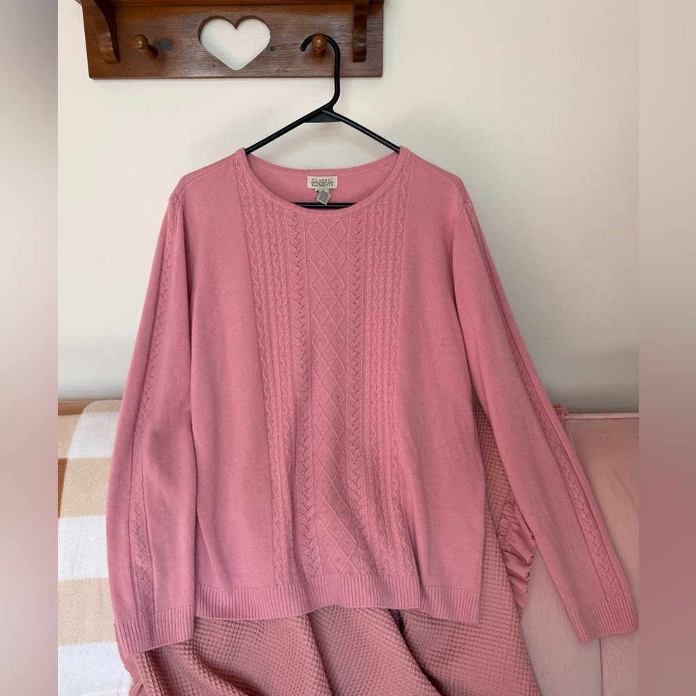 Classic Elements Rose Beaded Lightweight Knit Sweater